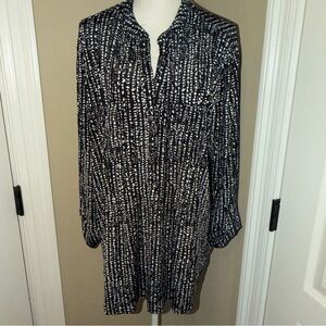 Ava & Grace 3X Stretchy Black & White Blouse Shirt Roll Tab Sleeve Pull Over